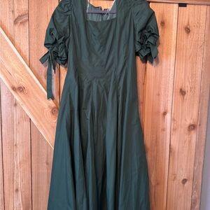 Entro Forest Green Dress with Puff Sleeves